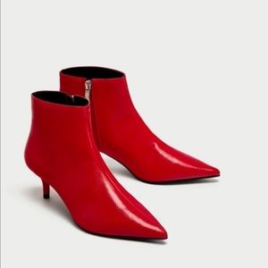 Red kitten heel boots